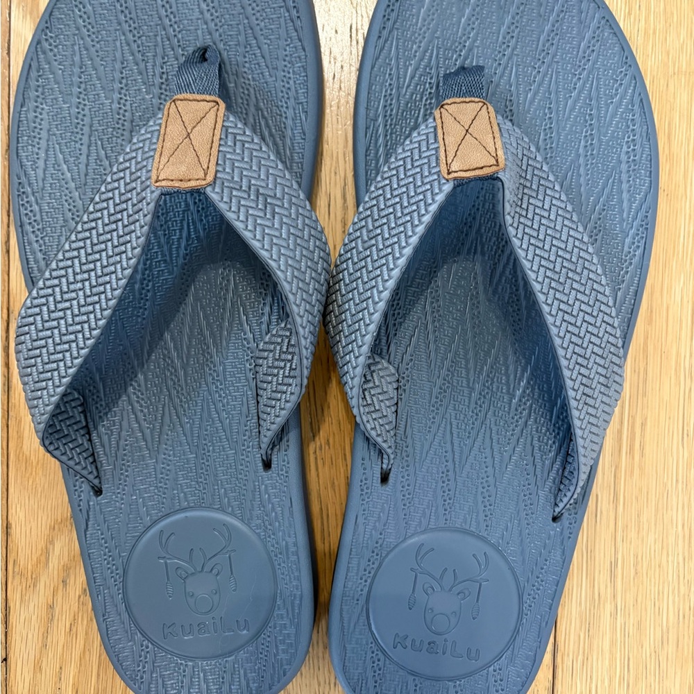 KuaiLu Men’s Yoga Foam Comfort Flip Flops - Blue Gray-Size 12